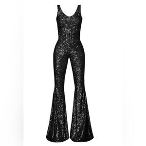Black Sequin Flare catsuit